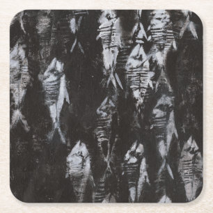 Fossil White Fish on Black Background Square Paper Coaster