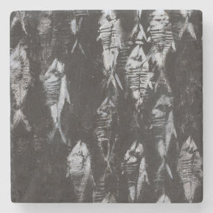 Fossil White Fish on Black Background Stone Coaster