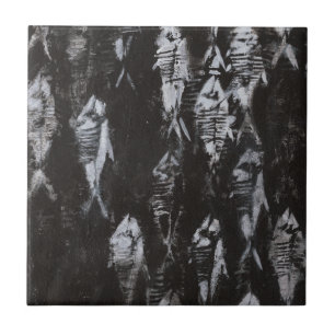 Fossil White Fish on Black Background Tile