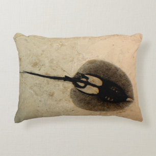 Fossilized Prehistoric Stingray and Fish Accent Pillow