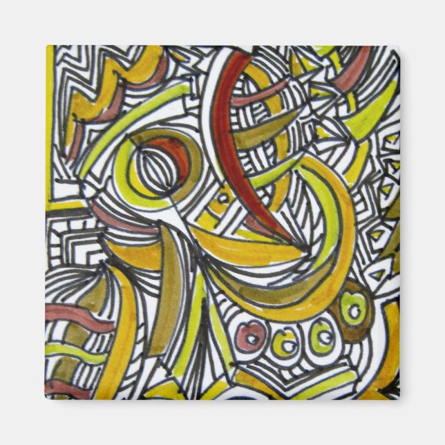 Fossils - Colourful Abstract Art Ink Drawing Magnet (Front)