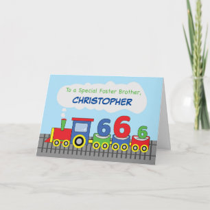 Foster Brother 6th Birthday Colourful Train Track Card