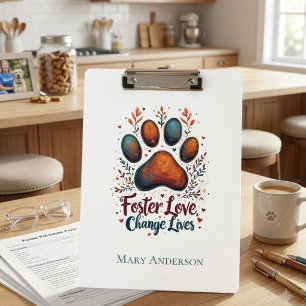 Foster Care Organizer with Paw Print Art Clipboard