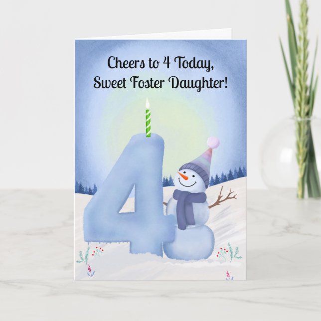 Foster Daughter 4th Birthday Snowman Snowy Four Card (Front)