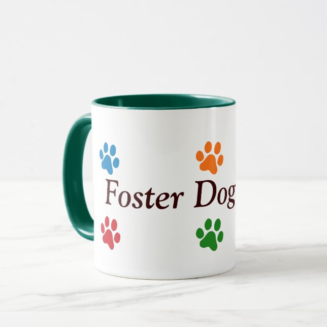 Foster Dog Mom-Colourful Paw Prints Mug (Front Left)