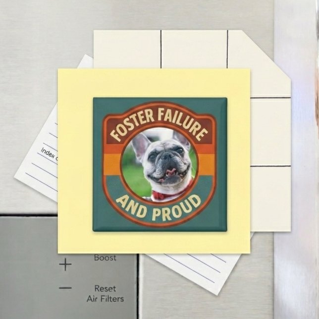 Foster Failure Retro Striped Photo Magnet (Retro foster failure photo magnet for a dog rescue parent's kitchen refrigerator milestone gift.)