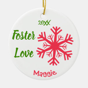Foster Love - Customized Pink Snowflakes Adoption Ceramic Ornament