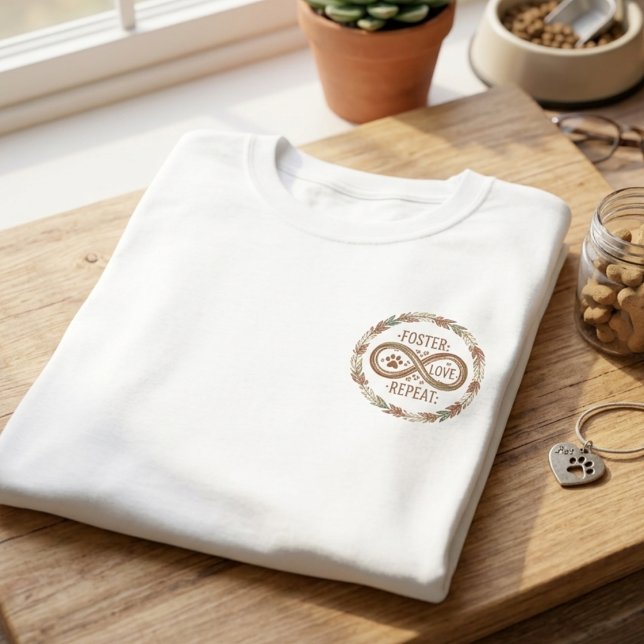 Foster Love Repeat Infinity Paw Wreath T-Shirt (Boho foster love repeat infinity t-shirt for the rescue advocate — a great holiday gift idea.)