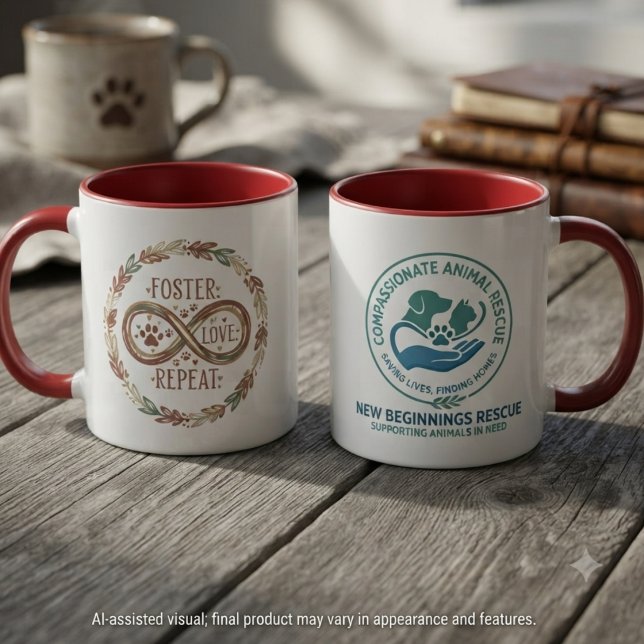 Foster Love Tribute Infinity Pet Rescue Gift Mug (Heartfelt infinity design for dedicated animal foster parents, rescue volunteers, and fundraisers.)