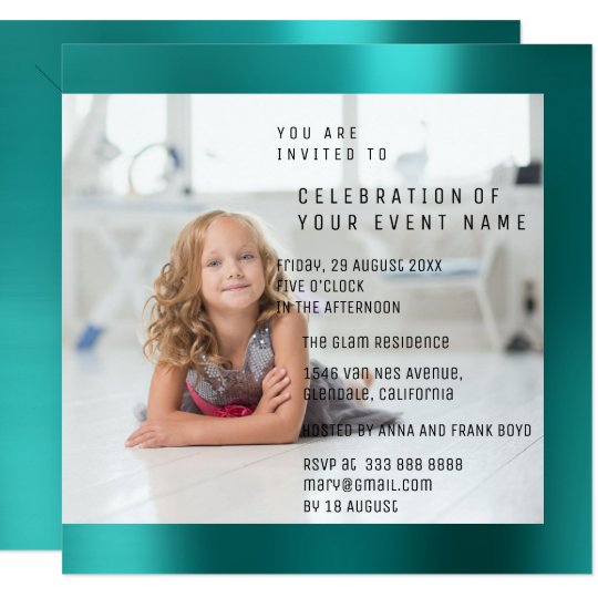 Foto Birthday Party Mother Pearl Teal Metallic Card