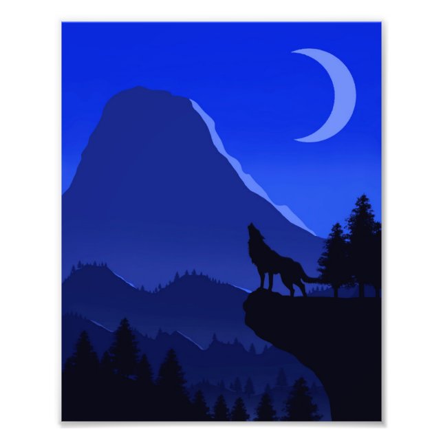Foto Paisagem de Lobo Monocromática Azul Photo Print (Front)
