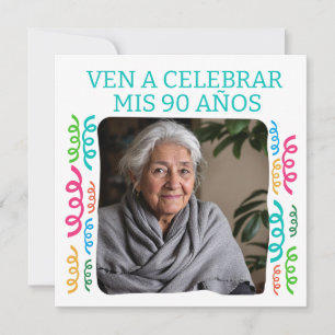 Foto Personalizada Mis 90 Años Fiesta Invitation