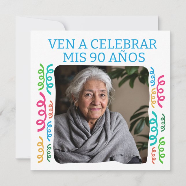 Foto Personalizada Mis 90 Años Fiesta Invitation (Front)