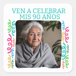 Foto Personalizada Mis 90 Años Fiesta Square Sticker