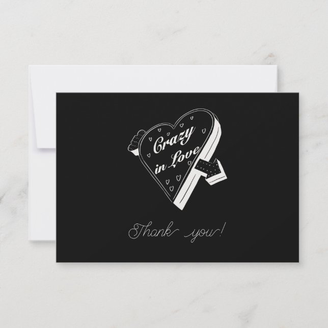 Fou dans l'amour noir et blanc cartes de remerciem (Devant)