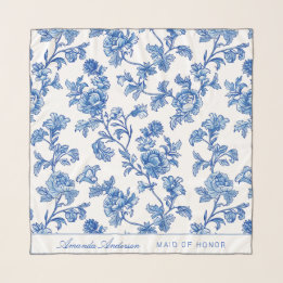 Foulard Cadeau de demoiselle d'honneur en chinoiserie bleu