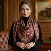 Foulard Équestre de Luxe Bordeaux et Or