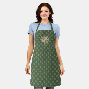 foulard rosette geometric pattern, sage green apron
