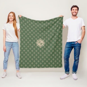 Foulard rosette geometric pattern, sage green fleece blanket