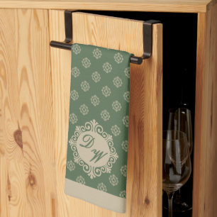 Foulard rosette geometric pattern, sage green kitchen towel