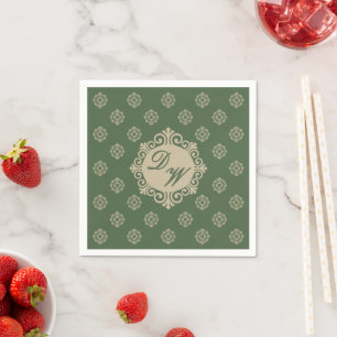 Foulard rosette geometric pattern, sage green napkin