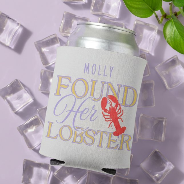 Found Her Lobster Cute Bridal Can Cooler (Celebrate your perfect catch with this sweet and quirky “Found Her Lobster” design!)