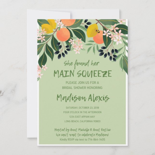 Found Her Main Squeeze Bridal Shower Invitation (Front)