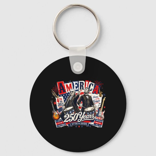 Founding Father Abe Lincoln Playing Guitar 250th Keychain (Front)