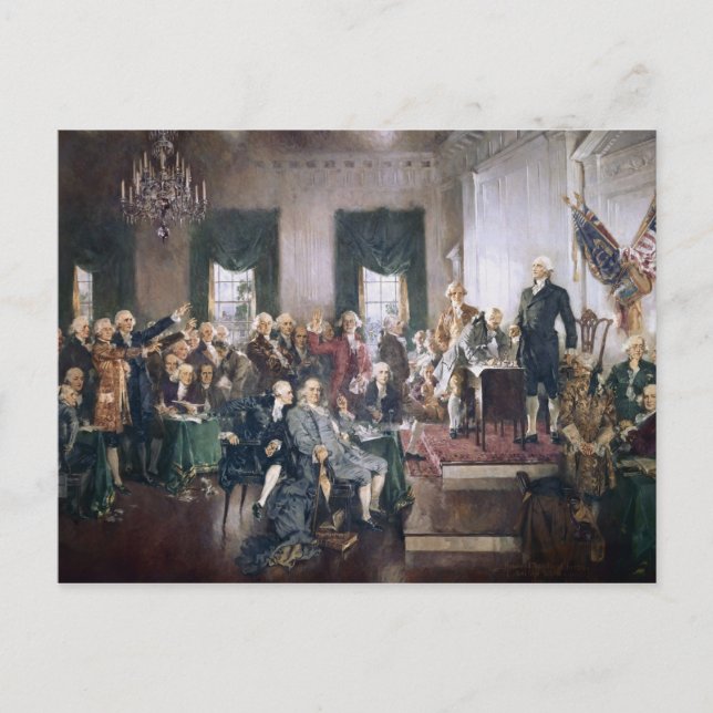 Founding Fathers Signing the US Constitution Postcard (Front)