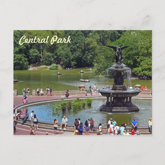Fountain and Lake in Central Park, New York City Postcard (Front)