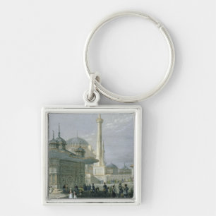 Fountain and Square of St. Sophia, Istanbul, engra Keychain