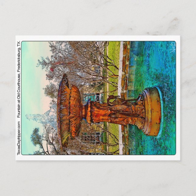 Fountain at Old Courthouse, Fredericksburg, TX Postcard (Front)