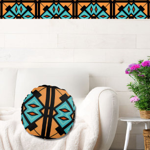 Fountain Blue Saffron Bold Pattern Round Pillow