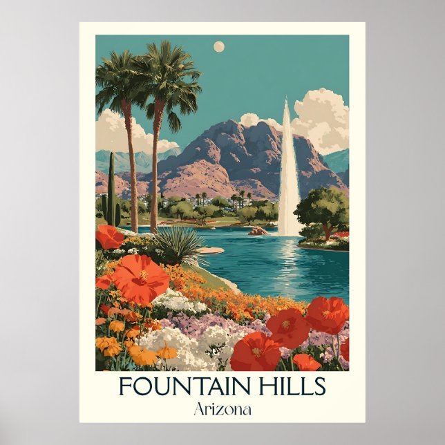 Fountain Hills Arizona Retro Poster | Vintage Dese (Front)