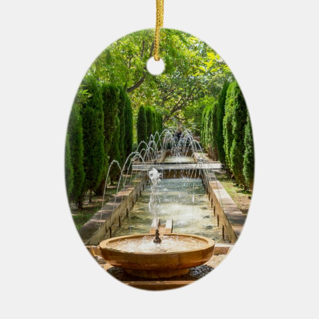 Fountain in Almudaina Gardens - Palma de Mallorca Ceramic Ornament (Front)