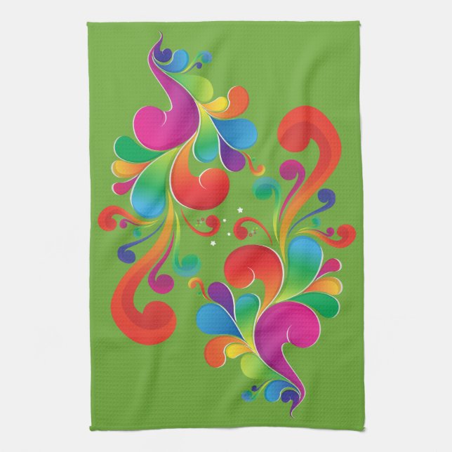 Fountain of Colour, Groovy 70s multicolored Kitchen Towel (Vertical)