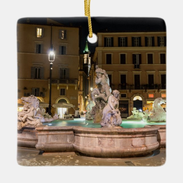 Fountain of Neptune in the Piazza Navona - Rome Ceramic Ornament (Front)