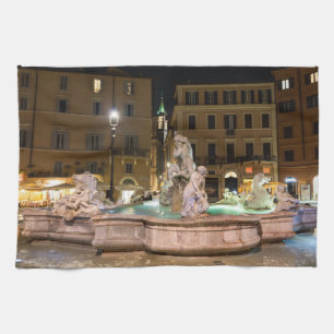 Fountain of Neptune in the Piazza Navona - Rome Kitchen Towel