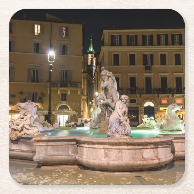 Fountain of Neptune in the Piazza Navona - Rome Square Paper Coaster (Front)