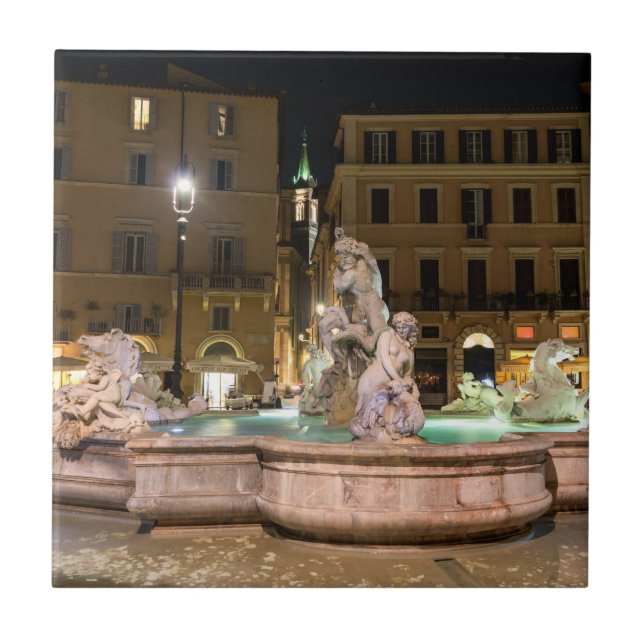 Fountain of Neptune in the Piazza Navona - Rome Tile (Front)