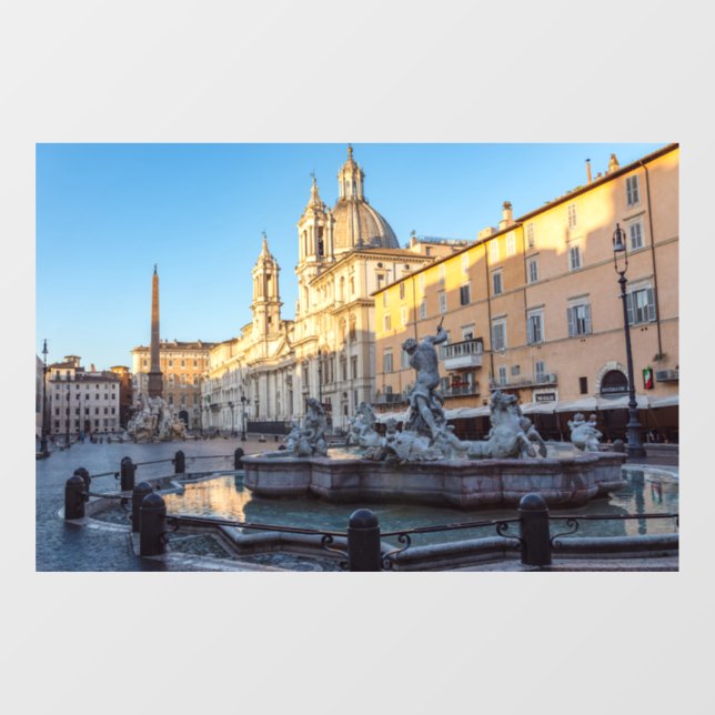 Fountain of Neptune in the Piazza Navona - Rome Window Cling (Sheet)