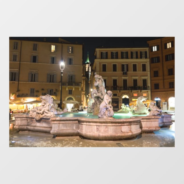 Fountain of Neptune in the Piazza Navona - Rome Window Cling (Sheet)