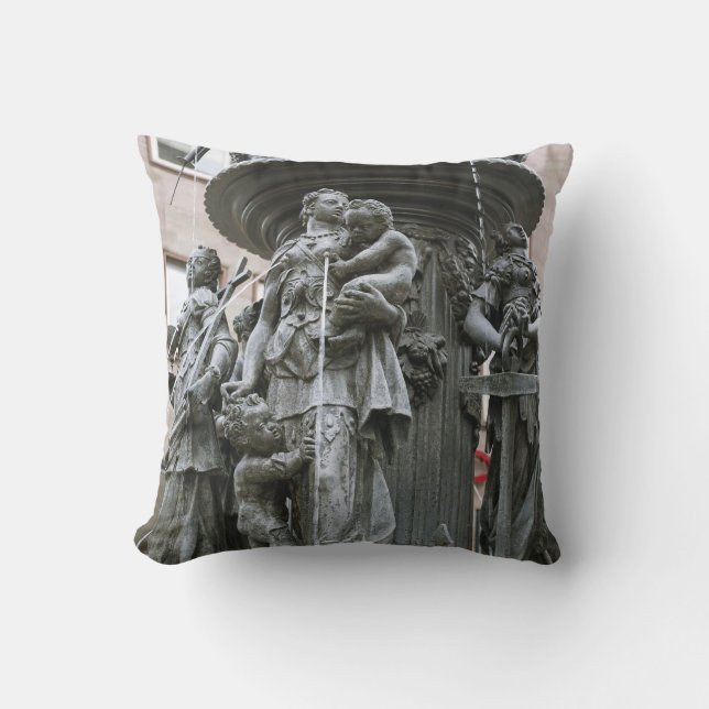 Fountain of the Virtues in Nuremberg Throw Pillow (Front)