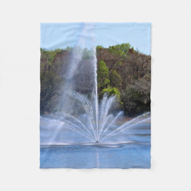 Fountain On A Pond Fleece Blanket (Front)