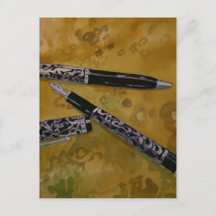 fountain pen antique art postcard