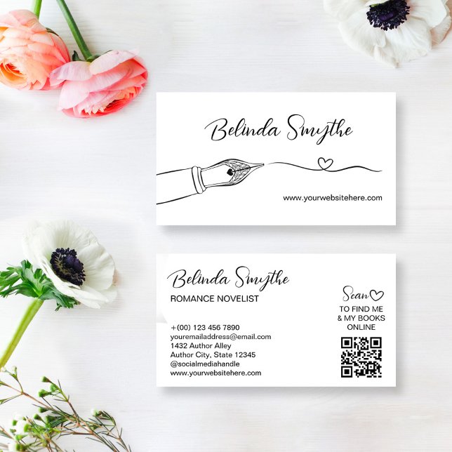 Fountain Pen Heart Swash Romance Author Business Card (Creator Uploaded)