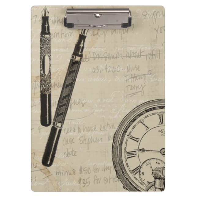 Fountain Pens and Watchface with Notes Clipboard (Front)