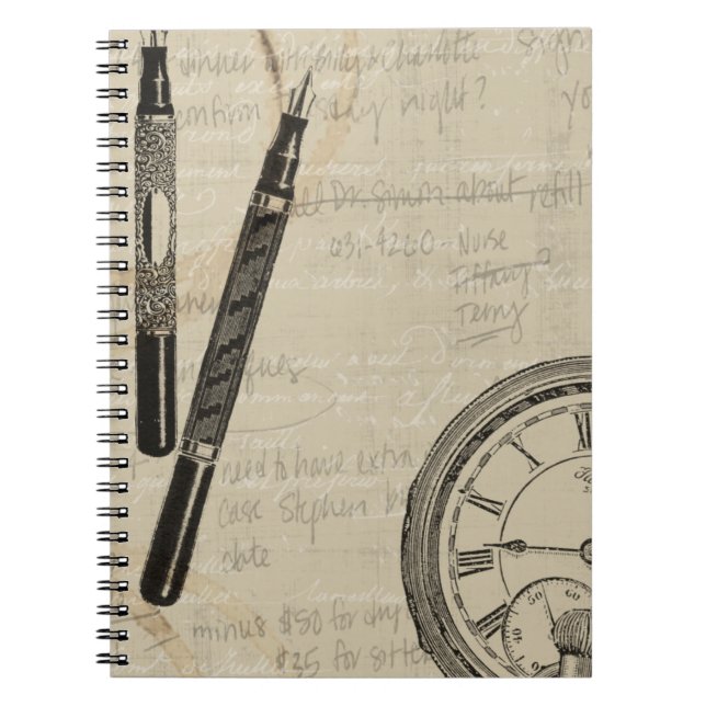 Fountain Pens and Watchface with Notes Notebook (Front)