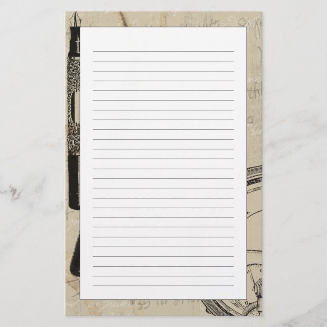 Fountain Pens and Watchface with Notes Stationery (Front)