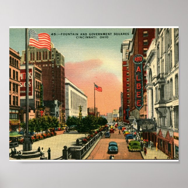Fountain Square, Cincinnati, Ohio Vintage Poster (Front)